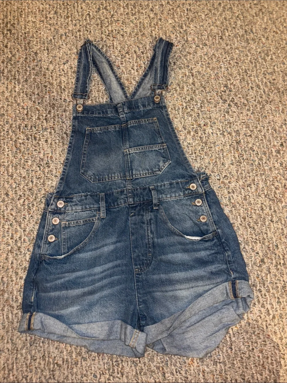 Free People Washed Blue Denim Skort Overalls - Picture 1 of 2